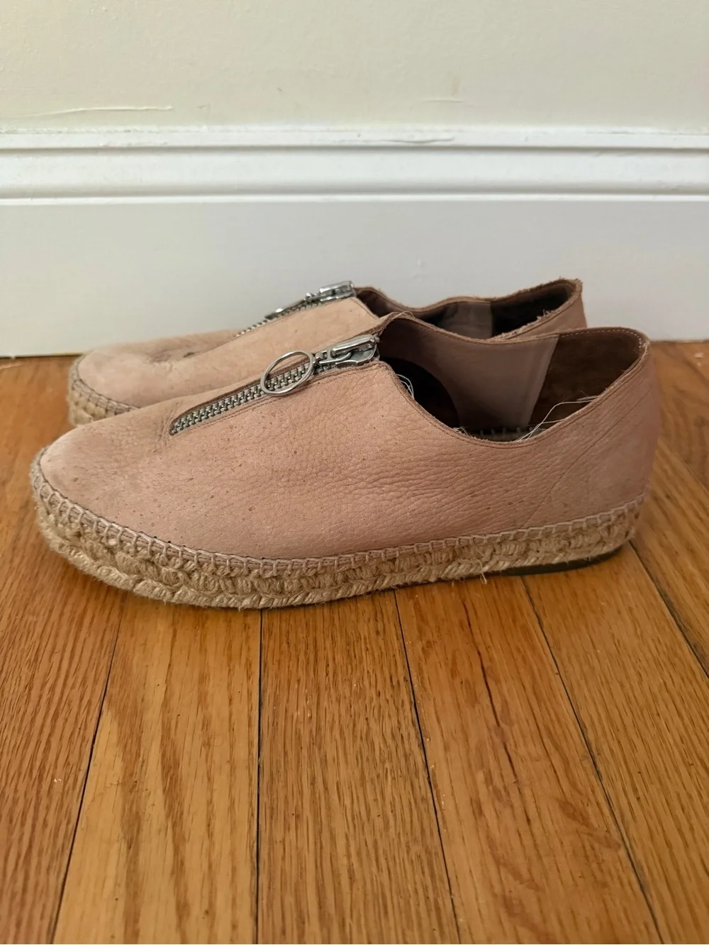 Alexander Wang Blush Suede Zip-Front Espadrille Flats